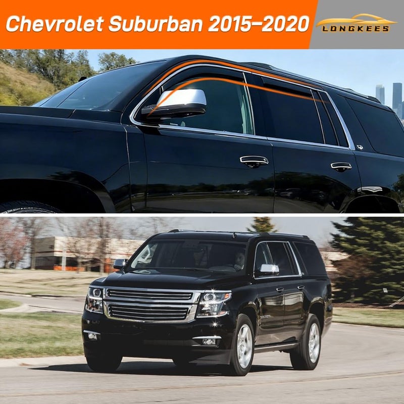 LONGKEES Window Visors Rain Guards FIT 2015–2020 Chevrolet Suburban – in-Channel Vent Deflectors 4PC Set All-Weather - Image 2